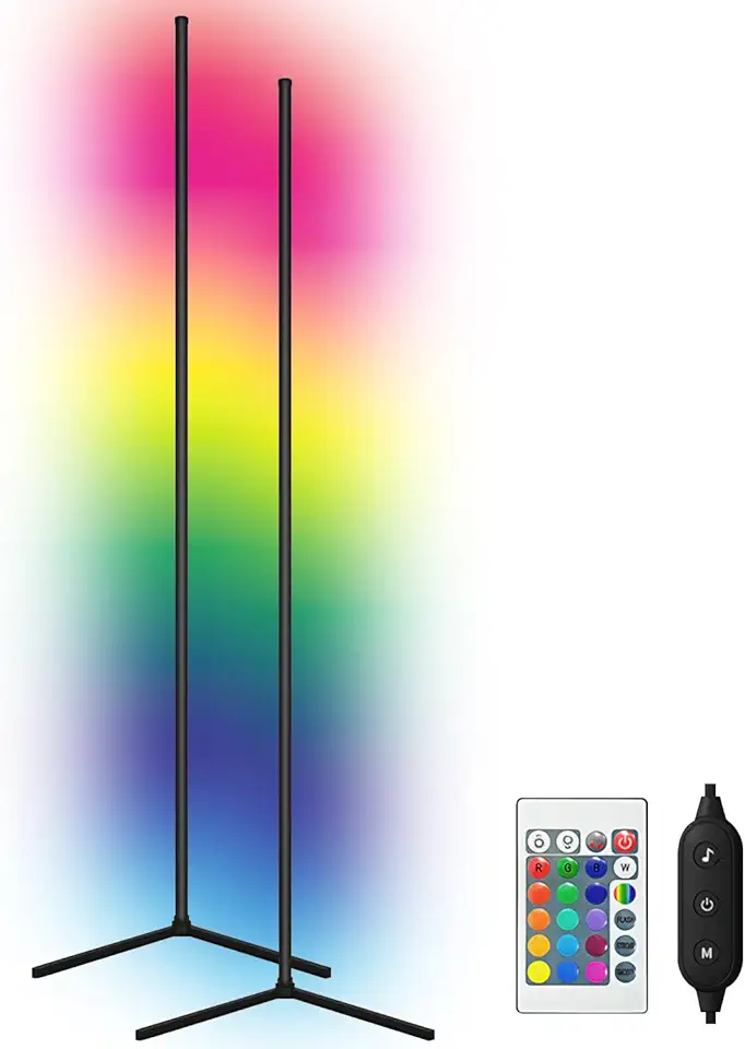 2 Luminária de Chão VentoEco, abajur de chão Tripé com Controle Remoto, Luminaria de Chao RGB com Modo de Música e Sincronização, Luminaria de Piso com Sensibilidade Ajustável ao Som (1.2m)