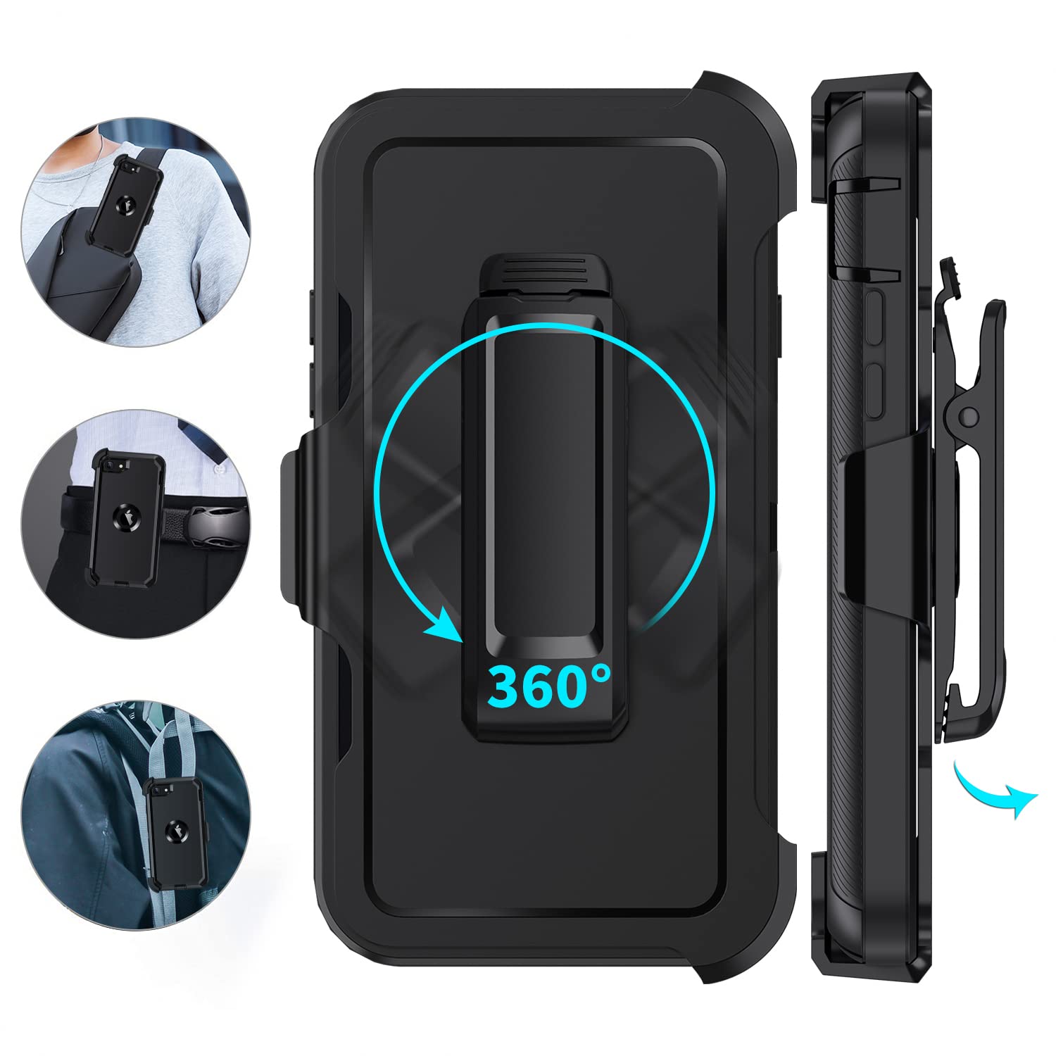 for iPhone SE 2022/2020 Case,with Belt-Clip Holster,Built-in Screen  Protector,Shockproof 3-Layer Full Body Protection Rugged Heavy Duty Hard  Cover