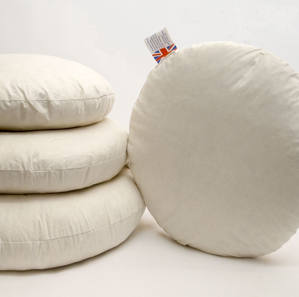 Willows Direct 22" (55cm) Natural Duck Feather Filled Round Circle Cushion Inner Pad Insert with Cambric Cotton Casing Cover