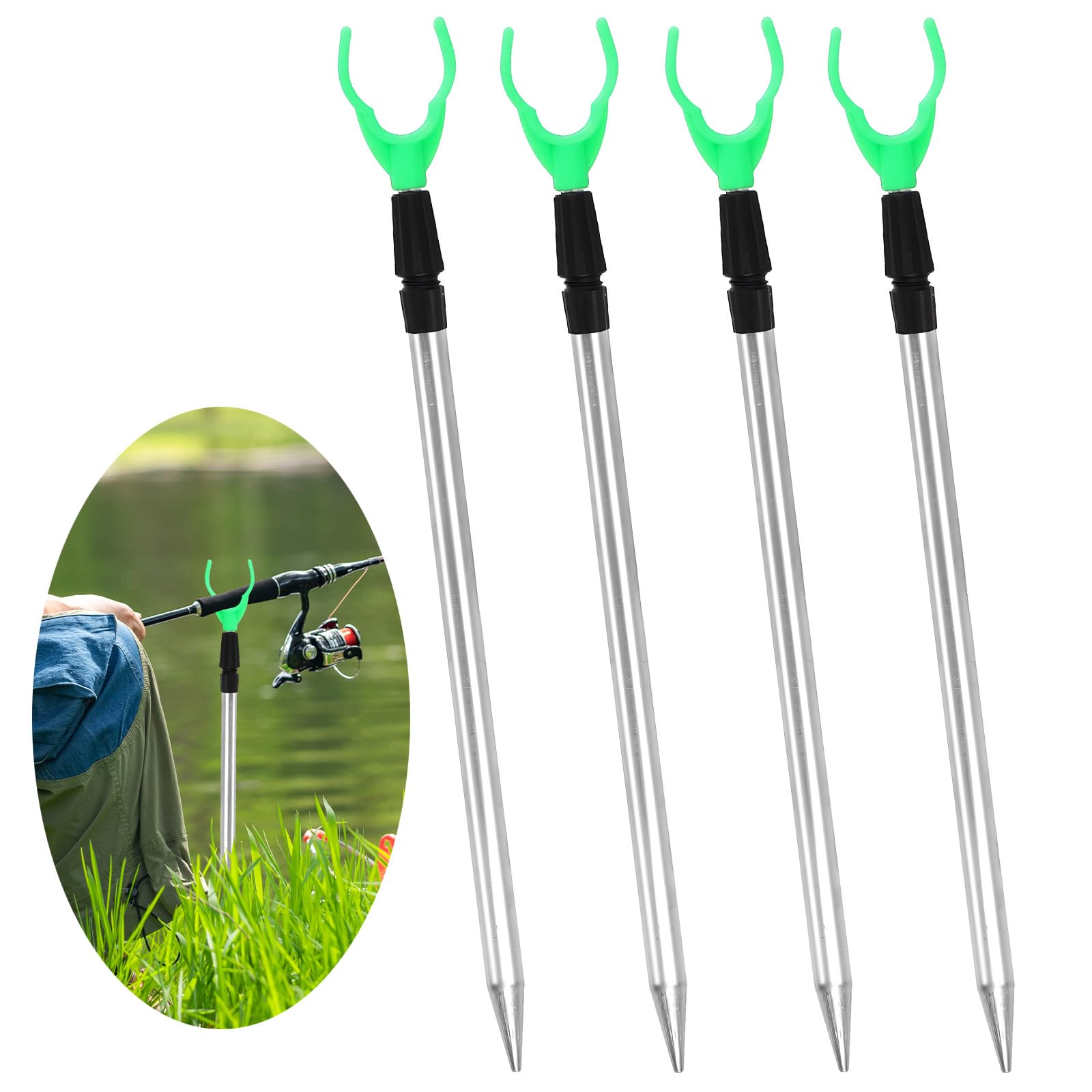 Spoworovi 4 PCS Fishing Rod Holder Set,Adjustable Extending Bank Sticks,Telescopic Fishing Rod Rest,for Lake River Anglers Bank and Ground Use