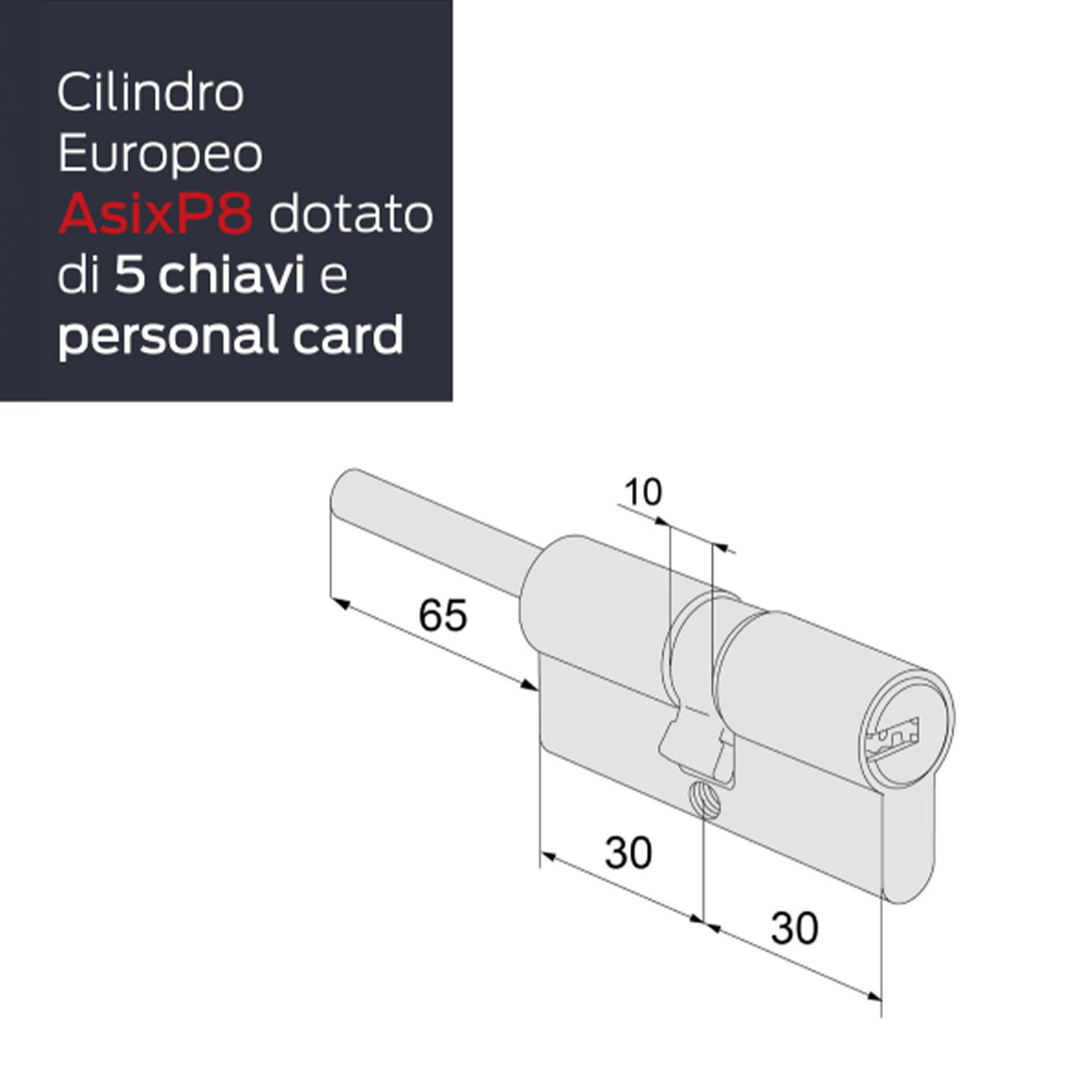 CISA - Cilindro Europeo ASIXP8 Sicuro e Affidabile 10Q3170701200C5 per Serratura Porta Blindata, Cilindro 5 Chiavi per Ambienti Residenziali e Commerciali, Dimensioni 30/30, Predisposizione al Pomolo