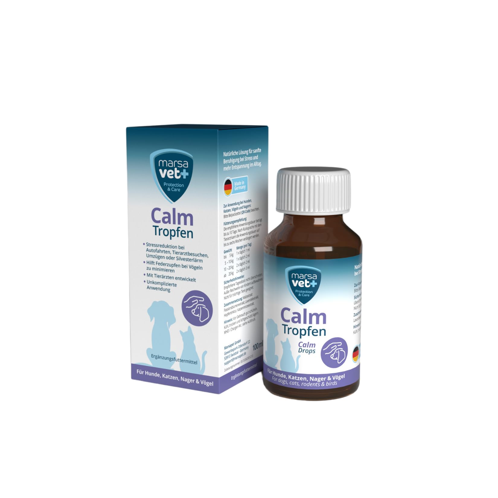 Marsavet+ Calm Natural Calming Drops with Catnip for Dogs Cats, Rodents and Birds, Gentle Support for Stress Fireworks