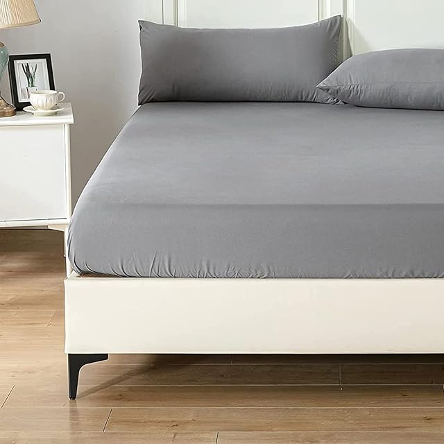 Good Nite Fitted Sheet Bed Sheets 100% Polyester 25 cm Extra Deep Soft Machine Washable(Dark Grey,Double)