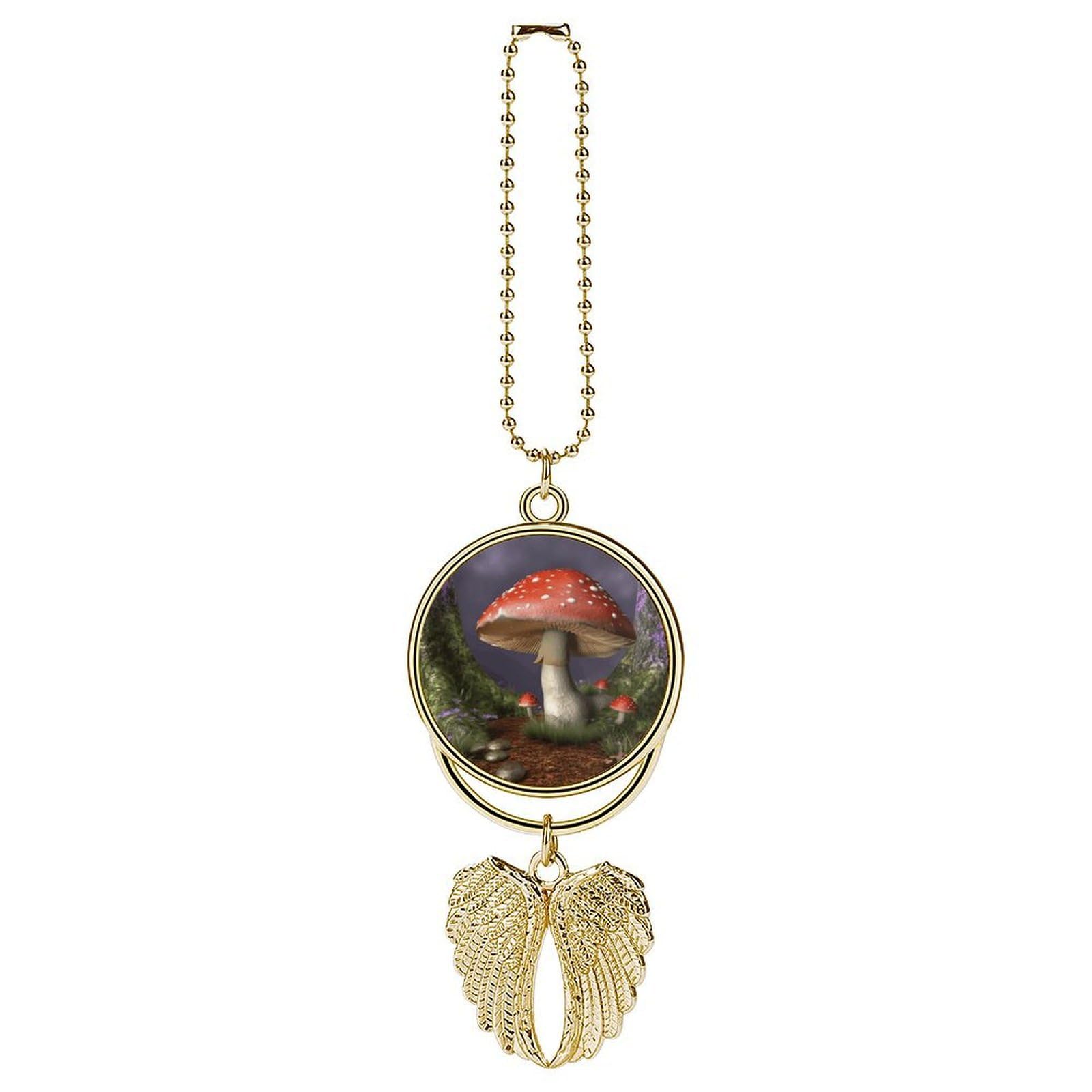 Car Charm Zinc Alloy Rearview Mirror Hanging Ornament Premium Metal Mushroom Car Pendant for Auto Interior Decor Accessories,Unique Gift for Adult,Golden-Style