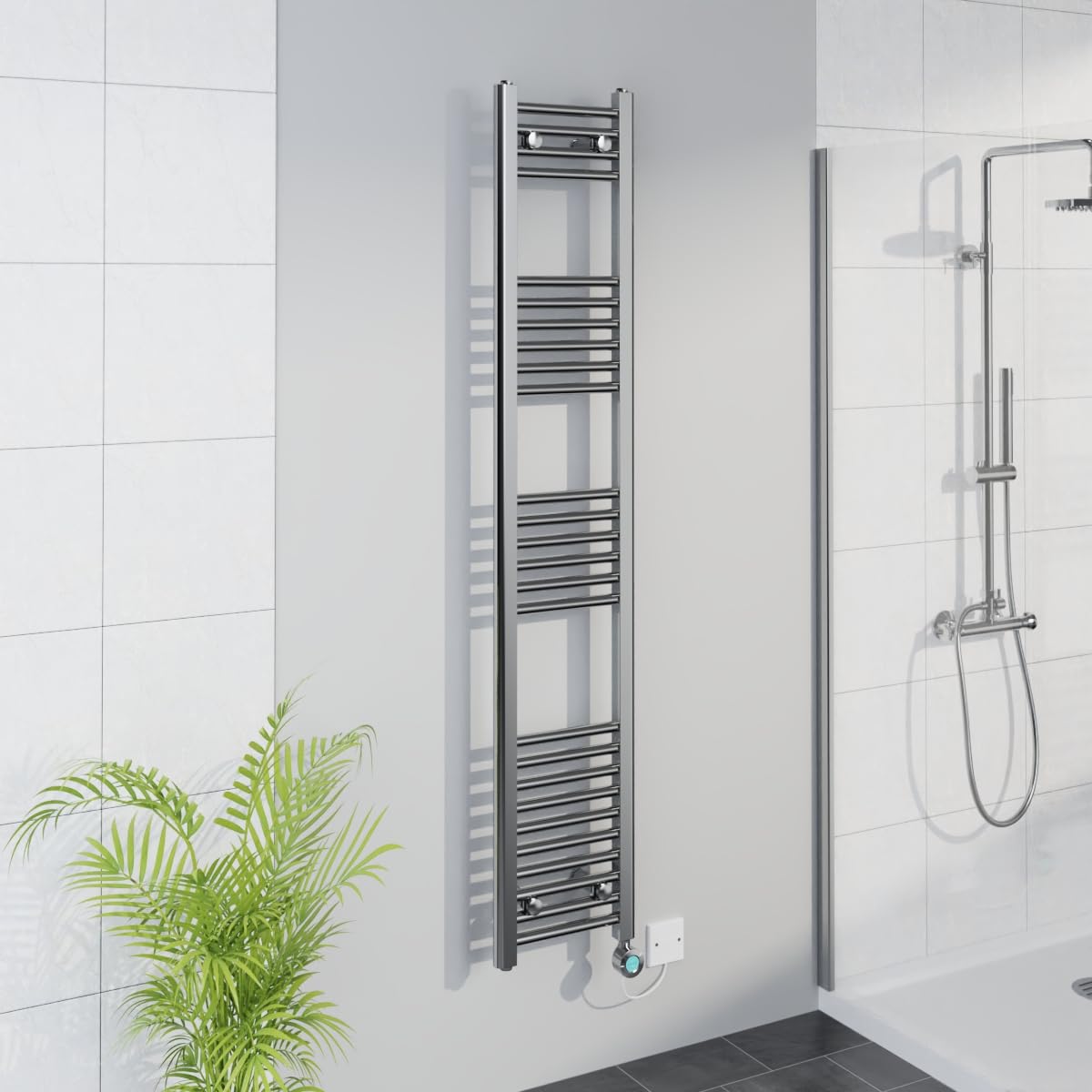 Warmehaus Smart WiFi Thermostatic Electric Bathroom Straight Heated Towel Rail Warmer Radiator with Timer 1600x300mm - Chrome