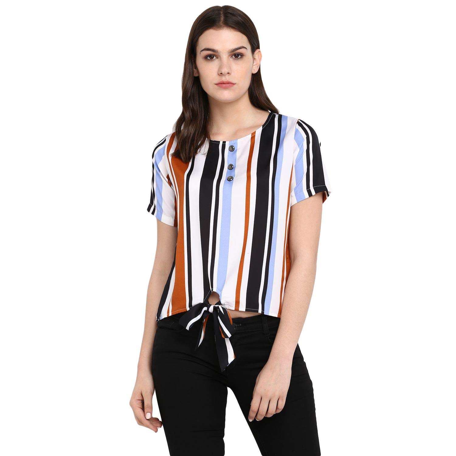 Women's Multicolor Striped Knotted Crepe Tops (Small to Plus Sizes 7XL)-image-33