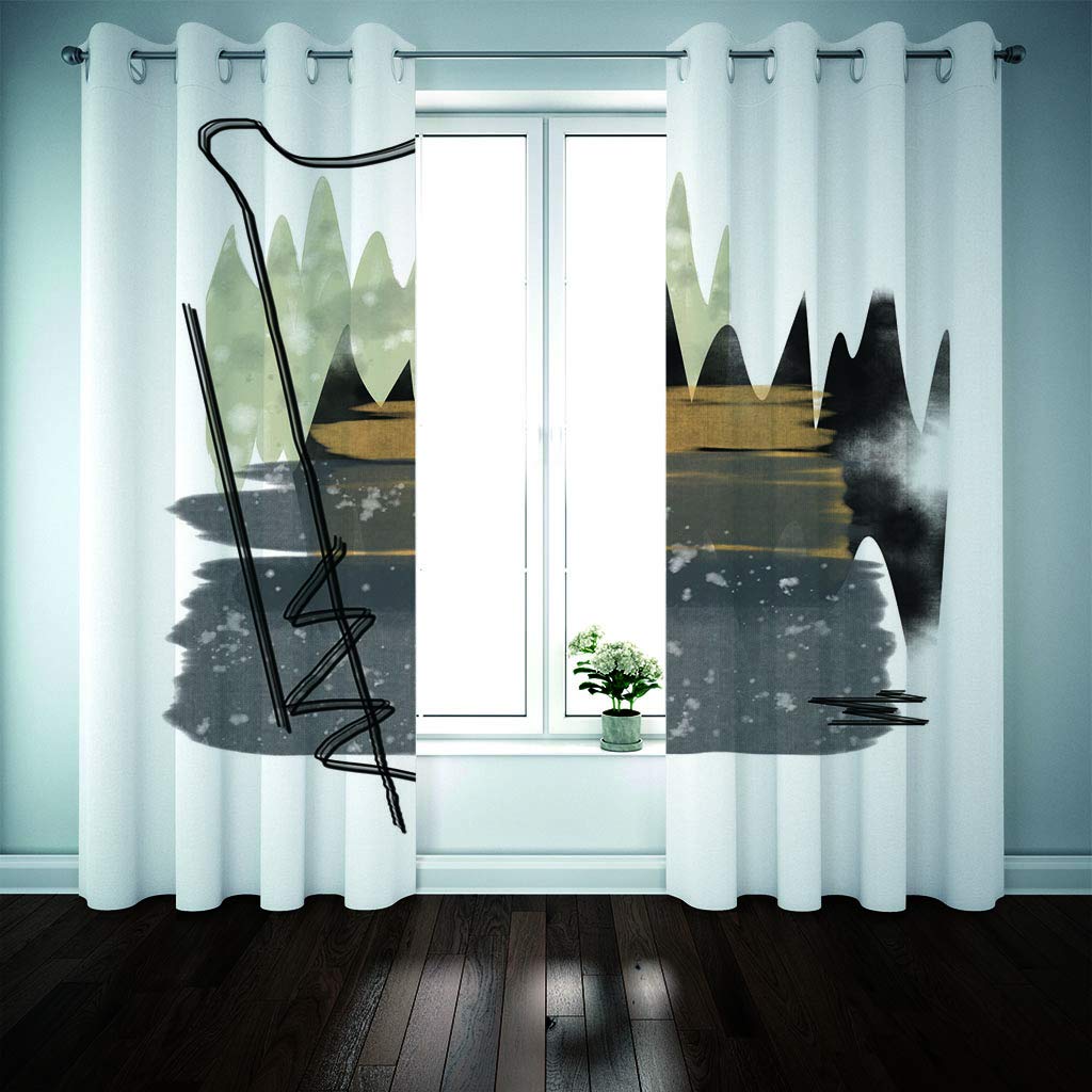 Cortinas Niño Niña Habitacion Opacas Con Ojales 2 Piezas 3D Paisaje Abstracto Verde Grisáceo Claro Patrón 264X214Cm（An X Al）Cortinas Termicas Aislantes Frio Y Calor Salón Dormitorio Ventana Decorac