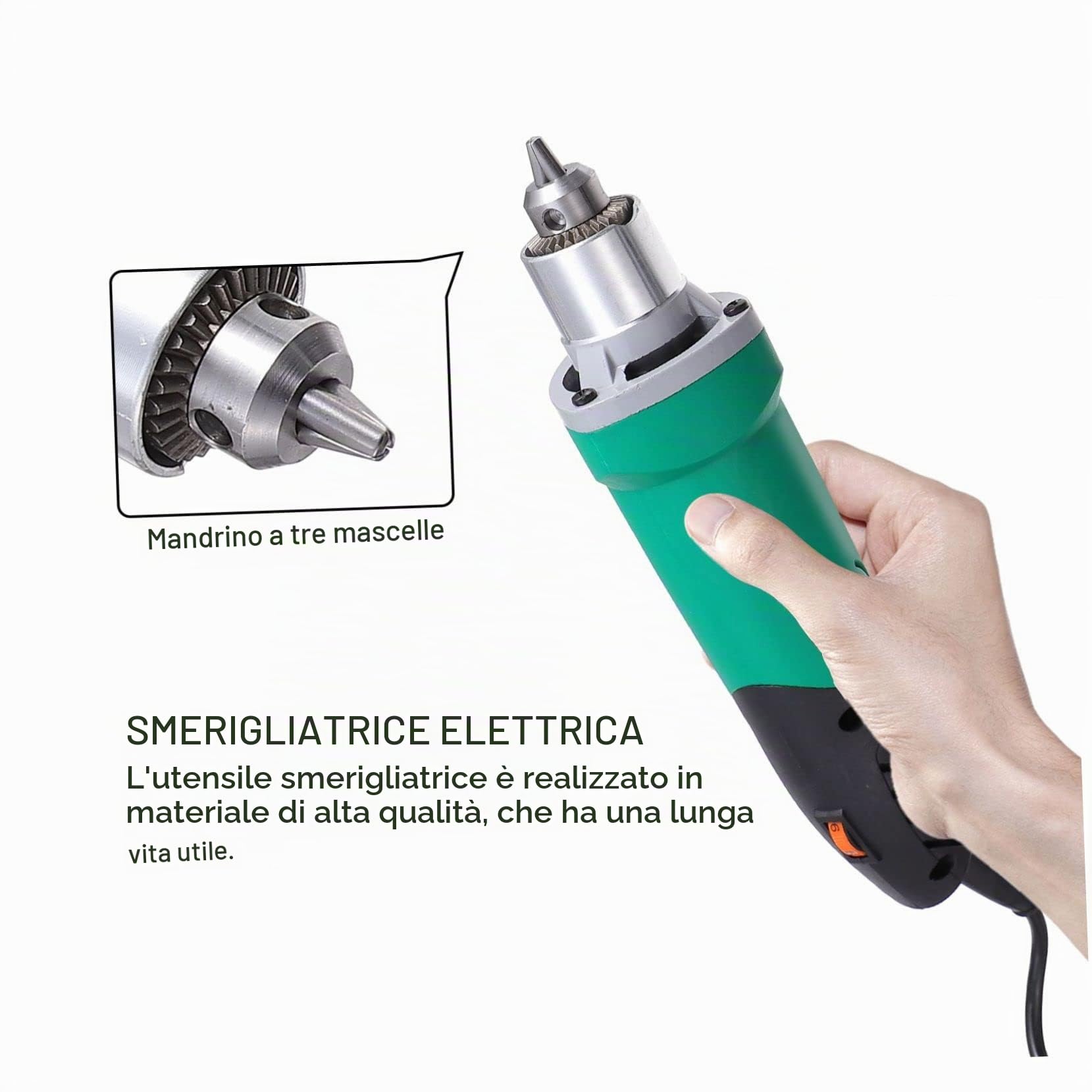 Mini Utensile Rotativo Elettrico 500w 220v Mandrino 6.5mm | 35000rpm, Velocità Regolabile a 6 Livelli, Corpo in Plastica e Metallo, Compatibile Testa a Spazzola
