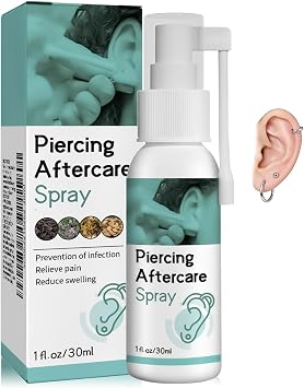 Piercing Aftercare Spray - Piercing Cleaning Solution, Sterile Saline for Ear, Nose, Tongue, Navel, Ear Care Fluid, Cleaning & Effective