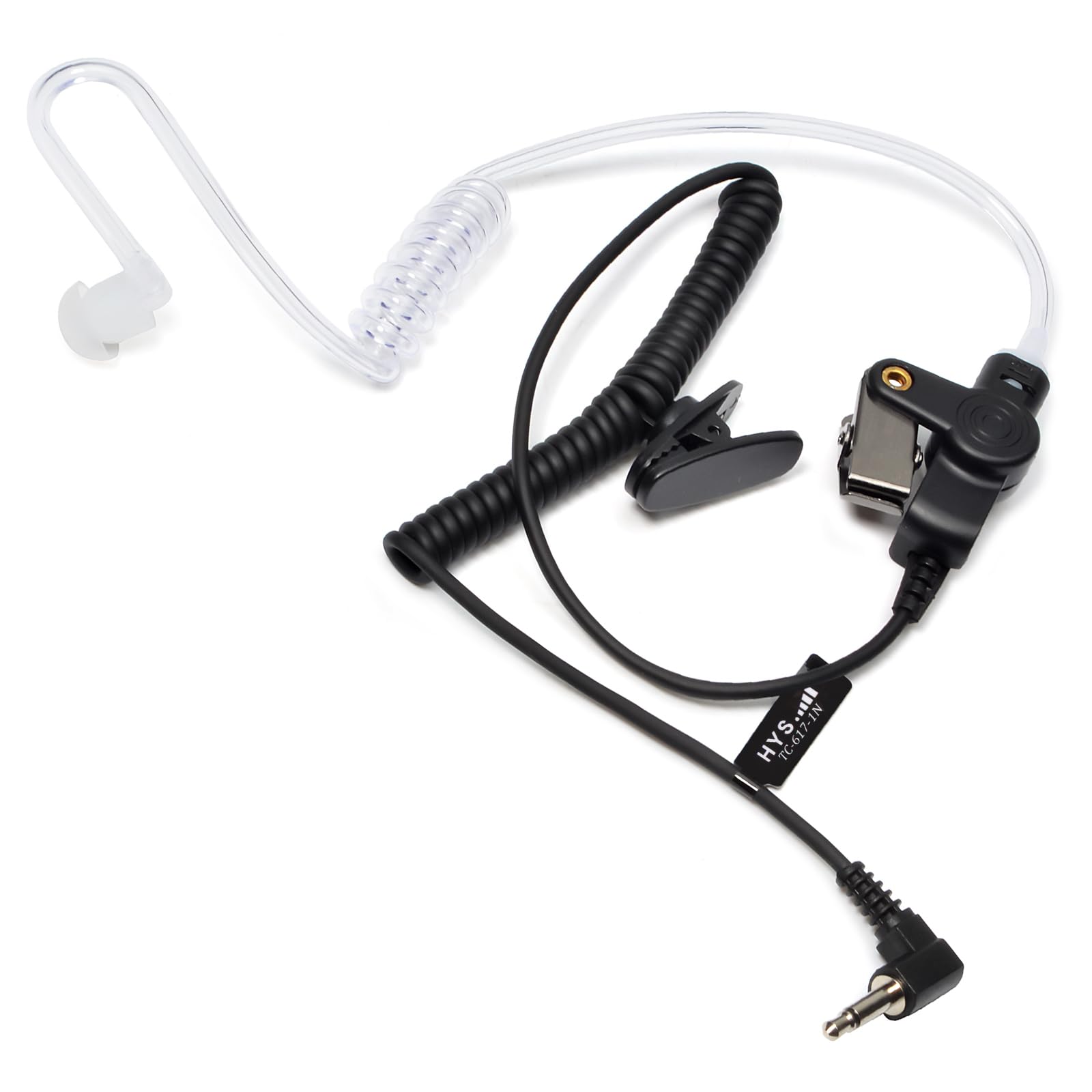 HYS Oreillette Écouteurs Intra-Auriculaires avec Tube Acoustique, 3,5 mm, Transparent, avec Clip de Fixation, Casque de sécurité pour Radio (Noir, écouteurs + 1 tête Champignon Plus Longue)
