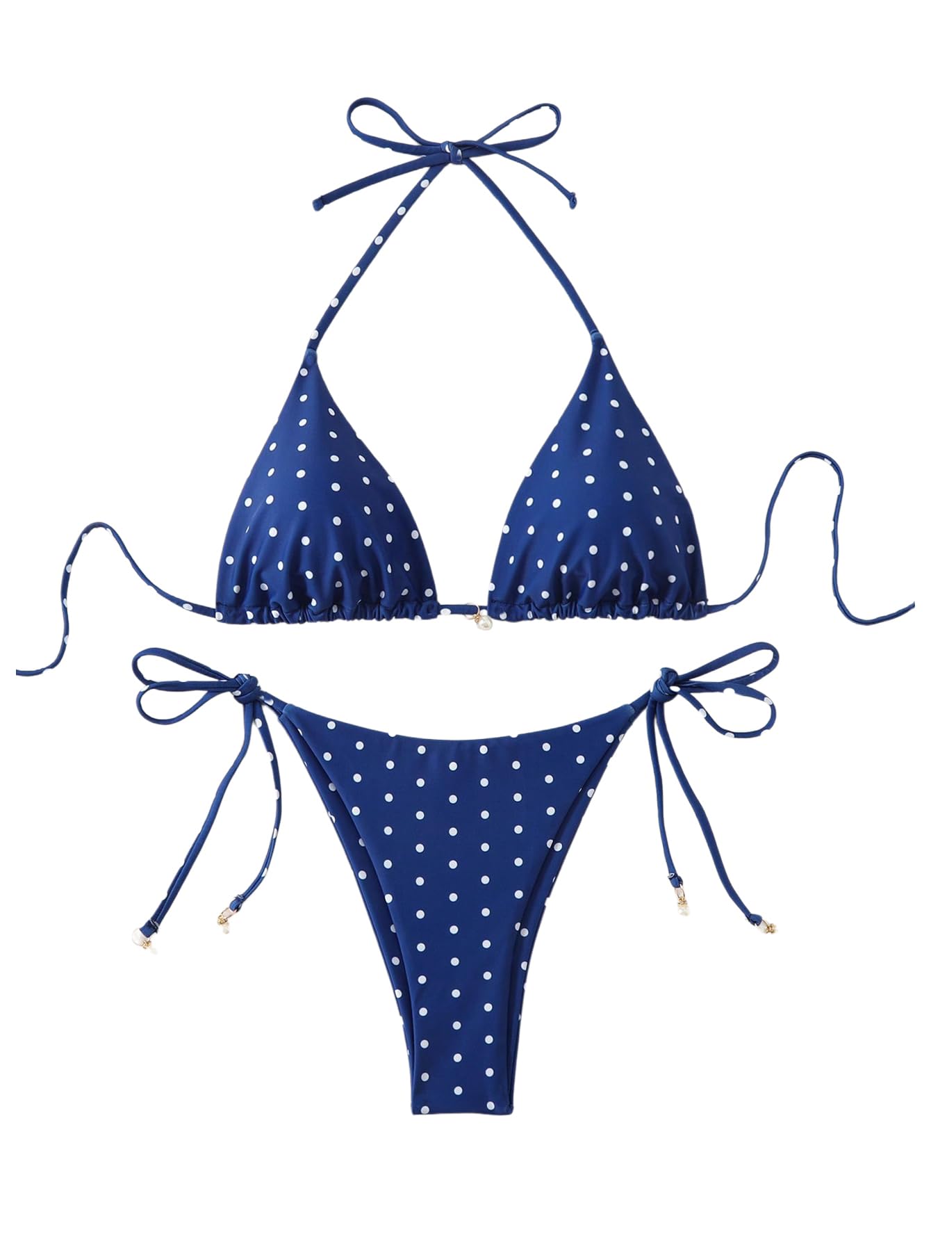 SOLY HUX Women's 2 Piece Polka Dots Print Halter Triangle Bikini Set