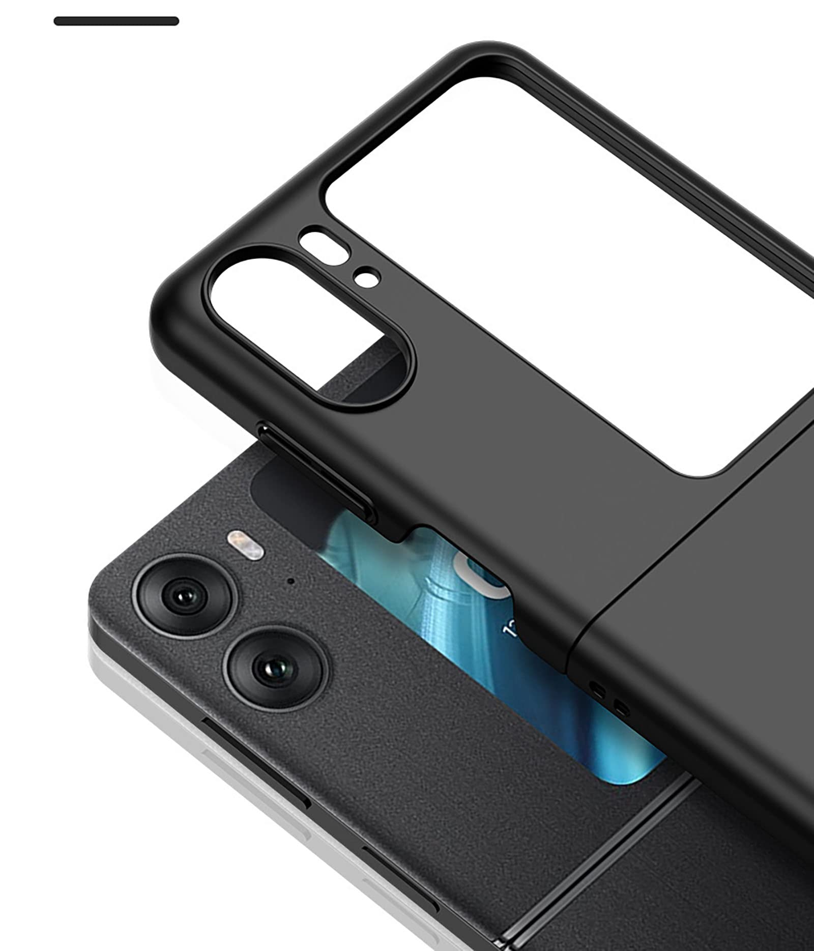 SEAHAI Cover per Oppo Find N2 Flip, Leggero Matte Ultra-Sottile AntiGraffio Antiurto PC Gel di Silice Custodia, Tocco Setoso TPU La Moda Case Cover con Nastro e 360° Anello - Nero