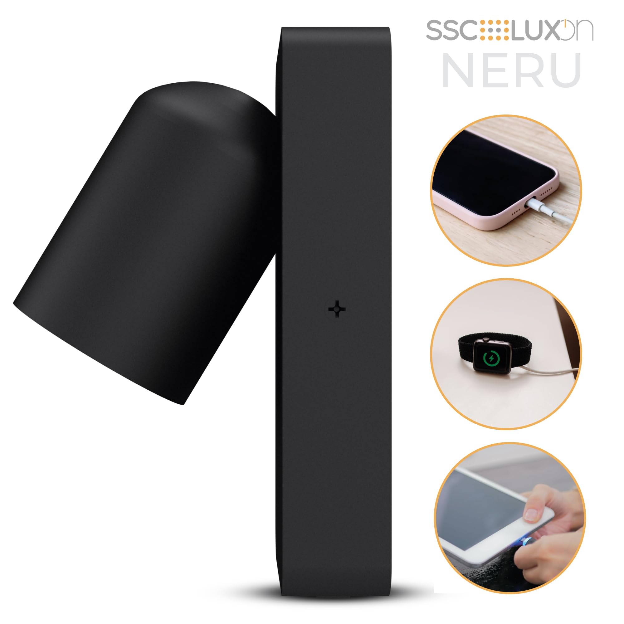 SSC-LUXon NERU 2er Wandleuchte mit Smart LED CCT RGB WLAN - Leselampe Schlafzimmer mit USB, steuerbar mir Siri, Alexa & Google