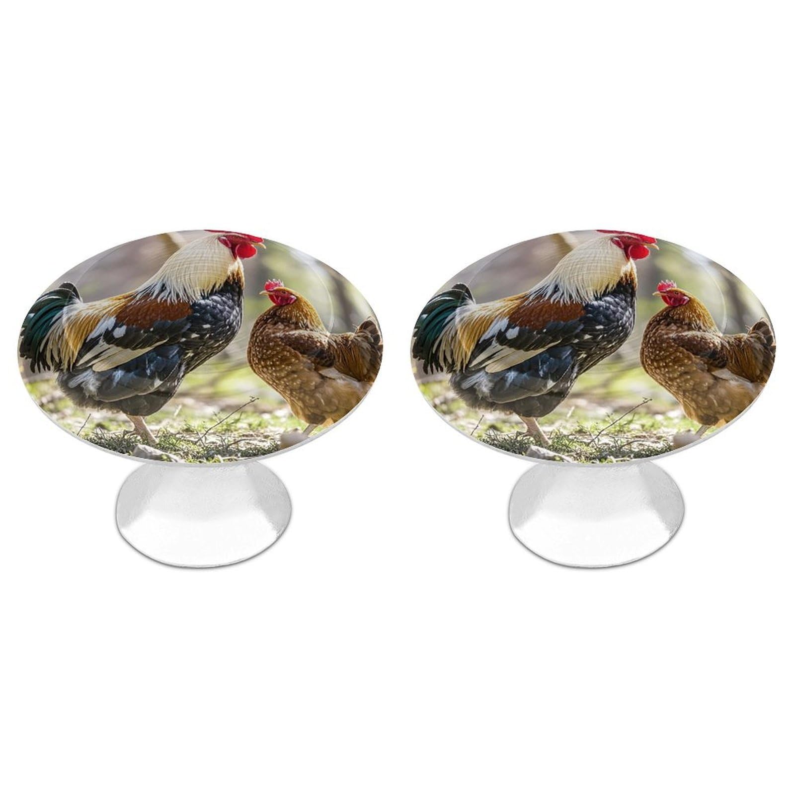 FekiLoot Rooster and Hen Cabinet Knobs Simple Drawer Handles Aluminum Alloy Kitchen Pulls Round Cabinet Door Knobs with Screw Door Hardware for Dresser Cabinets 2 Pack