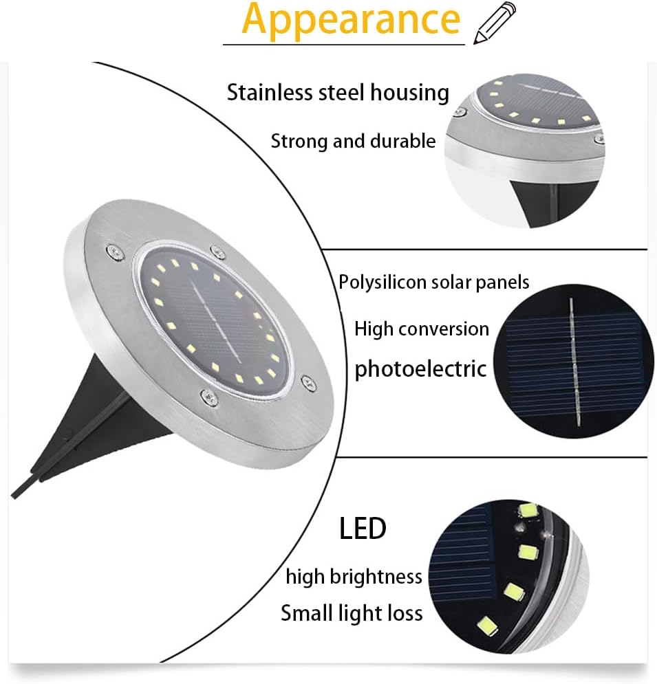 Solar Floor Light,Waterproof Garden Light,Recessed Pathway Light,Upgrade Outdoor Garden Waterproof 12 LED Super Bright Landscape Lights for Passage,Patio,Deck,Lawn,Patio,Walkway (12 Cool Light)