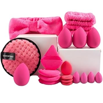 Skincare Face Wash Spa Headband and Wristband Set Makeup Sponge Pieces Powder Puff Face Soft Triangle Makeup Puff Women and Teen Girl Gifts Trendy Stuff