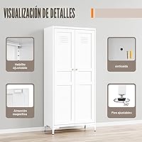 Vista 4 de Yizosh Armario de almacenamiento de metal con 2 puertas y 4 estantes ajustables, 61 pulgadas, color blanco, despensa de cocina, 5 niveles de alto