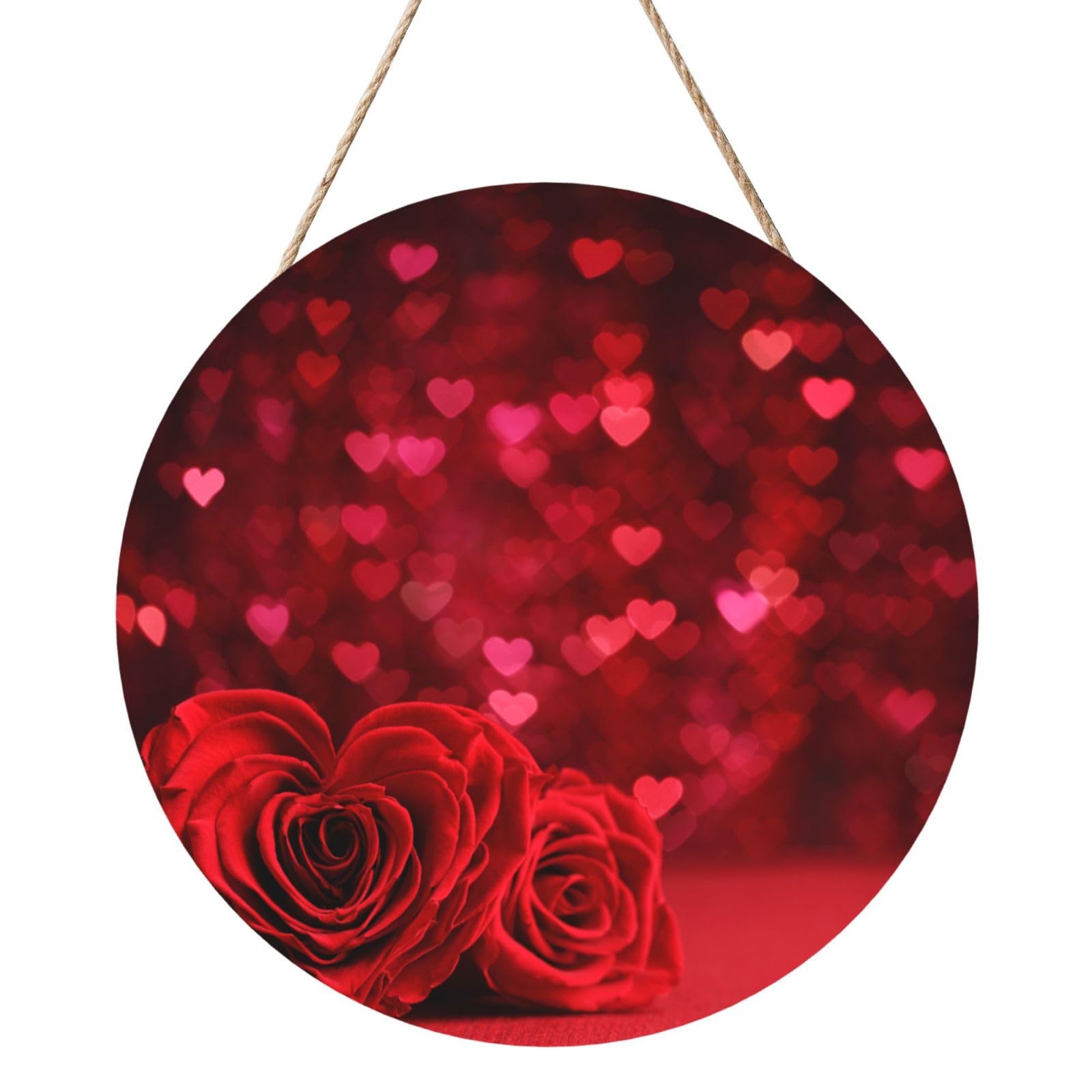 InOmak Red Rose Printed, Round Wood Panel Painting 12 in, Wall Hanging Painting For Home