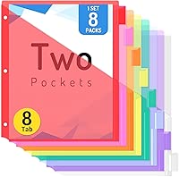 Forvencer 8 Pack Dividers with Pockets, 8 Tab Dividers for 3 Ring Binder with Pockets, Subject Dividers with Pockets, Premium Quality Notebook Dividers with Pockets, Vibrant Color, 1 Set