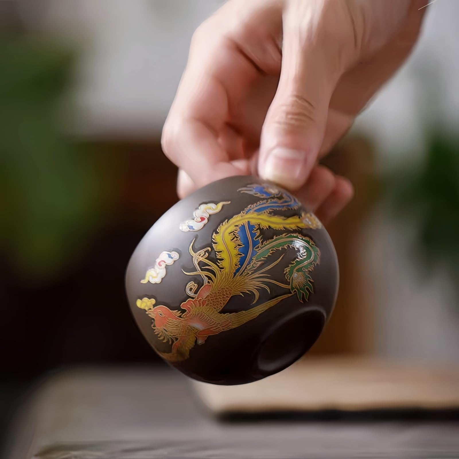 Yixing Zisha Tasses à Thé en Argile, Chinoise Tasse Terre Cuite, Changement de Couleur Service à Thé Kung Fu, 100ML Phénix(Sans Boîte Cadeau)