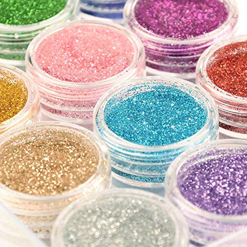 Fancylande Glitzerpulver für Nägel, Nagelaufbau, Kunst, Make-up, Körperfarbe, Kunsthandwerk, Maniküre-Palette mit… – Bild 5