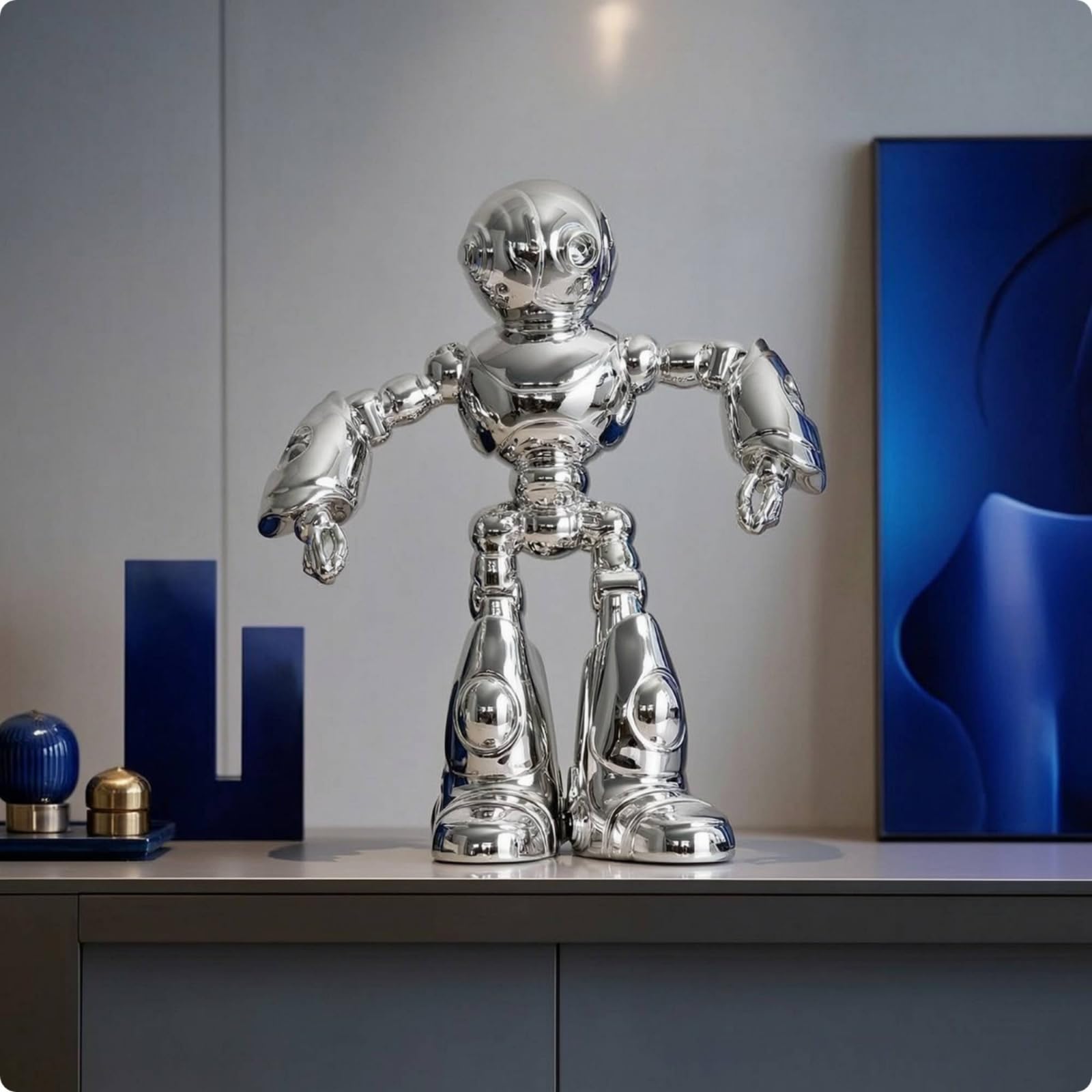 Roboterfigur Silbern Roboter-Figur Verspiegelt Roboter-Skulptur für Wohnzimmer, Schreibtisch, Büro