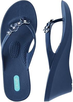 Oka-B Womens Margot Wedge Flip Flop Sandals Sapphire, Large 10-11