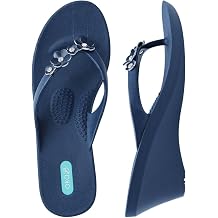 Oka-B Womens Margot Wedge Flip Flop Sandals Sapphire, Small 5.5-6.5