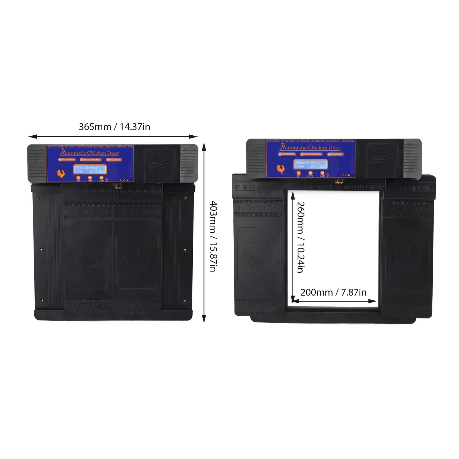 Porta per polli Automatica Solare, Doppia Apertura cronometrata Apriporta per pollaio Porta elettrica Impermeabile per polli Funzione Anti pizzicamento per polli Anatre Oche (Nero)