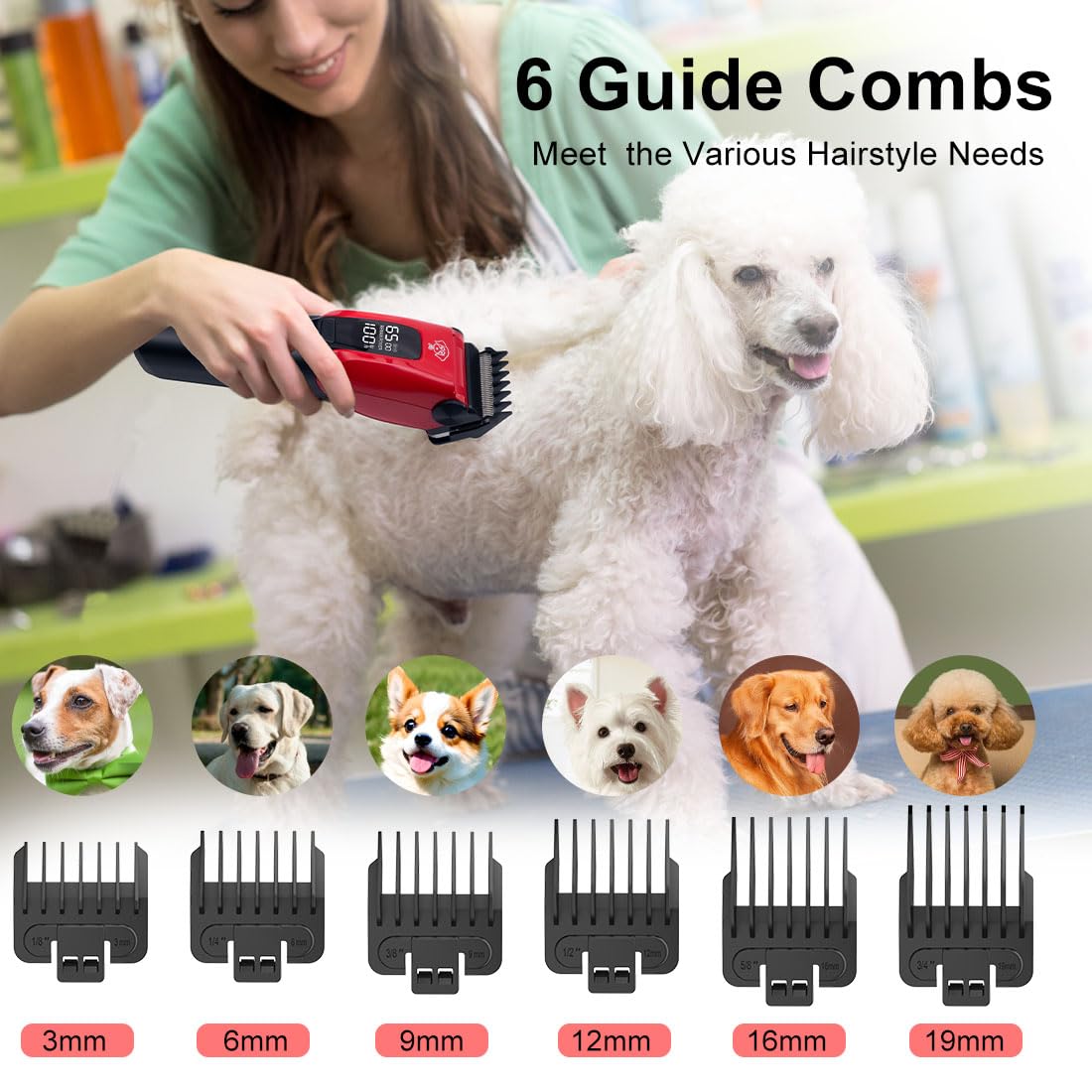 Hatteker Cortapelo para perros Cortapelo eléctrico profesional para mascotas con 7500RPM Cortapelo para gatos Cortapelo sin cable para perros Luz auxiliar