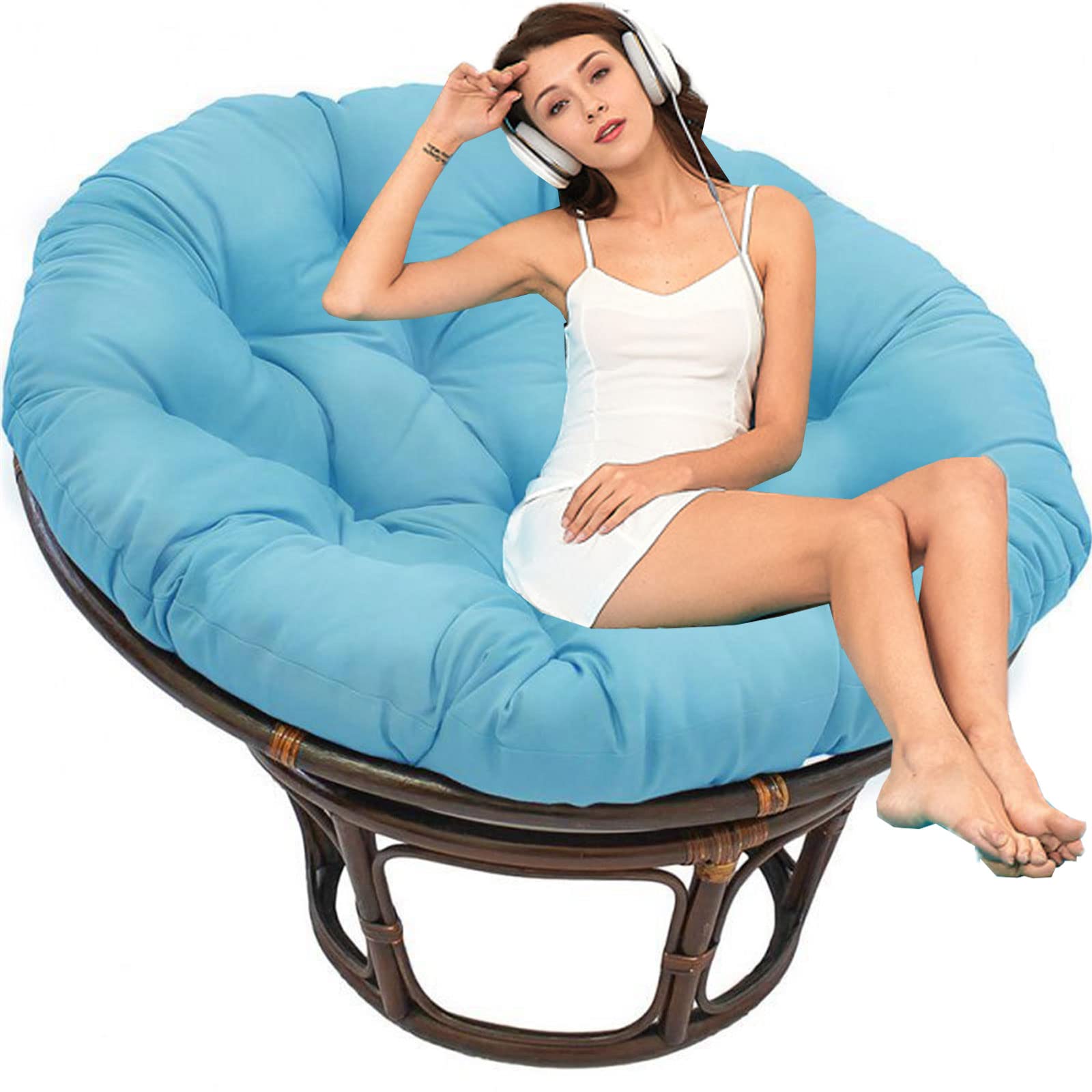 Kumiao L Waterproof Round Papasan Chair Cushion - Arge Overstuffed Seat Cushion For Indoor And Outdoor Use - Ultimate Comfort And Style For Rocking Chairs