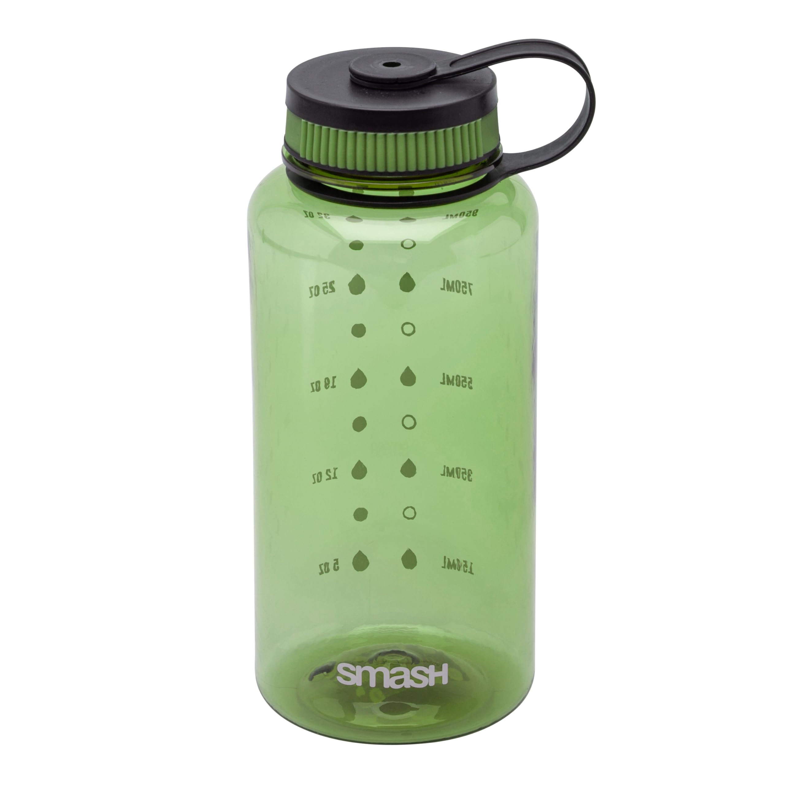 Smash 1 Litre Screw Cap Wide Mouth Water Bottle with Water Markings,Green