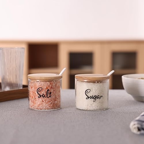 Miniatura 8 de Recipiente de cristal transparente para azúcar y sal con cuchara y tapa, recipientes para encimera de cocina de granja, soporte dispensador de