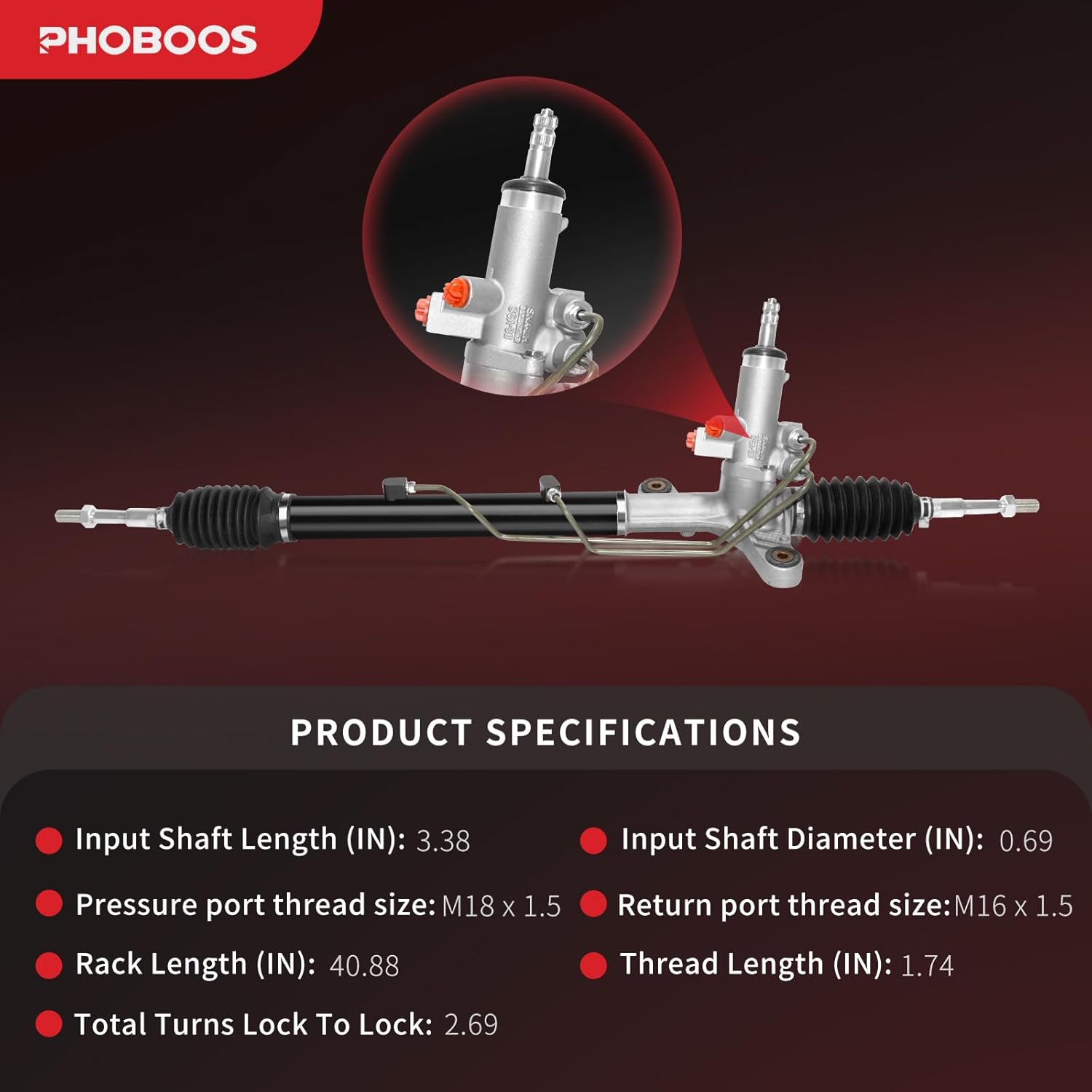 PHOBOOS Hydraulic Power Steering Rack and Pinion Assembly Compatible with Honda Civic 2006-2010, L4 1.8L. New Unit, Leak-proof, Direct Bolt-On Fit, Ref. 26-2718