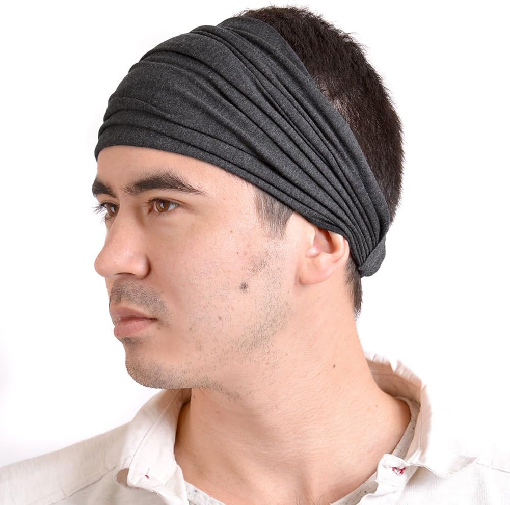 Mix Black Japanese Bandana Headbands for Men and Women – Comfortable Head Bands with Elastic Secure Snug Fit Ideal Runners Fitness Sports Football Tennis Stylish Lightweight M
