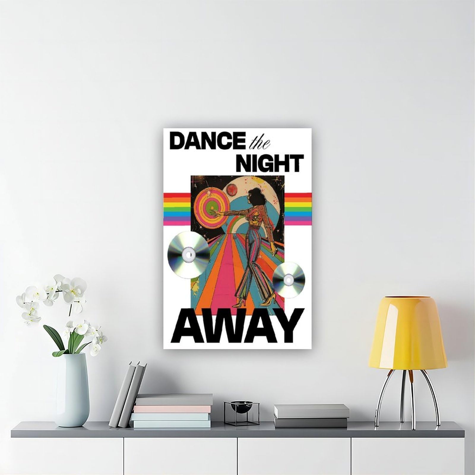 Stampa artistica da parete con musica psichedelica anni '70, stile retrò, discoteca dance anni '70, decorazione artistica da parete per soggiorno e camera da letto, 60 x 90 cm
