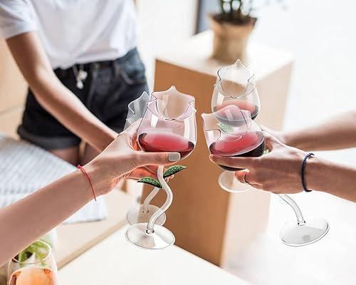 Miniatura 2 de Copas de vino de rosas con flores, juego de 2 copas de vino tinto creativas, copas de vino de flores rosas, copas de jugo de cóctel, para fiestas,