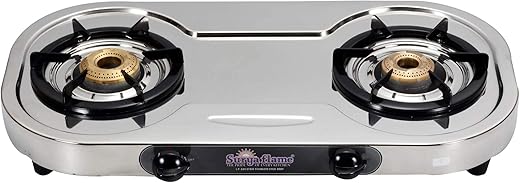 Suryaflame Naples Stainless Steel 2 Burner Gas Stove | Tri-Pin Brass Burners | Manual Ignition | Compact & Durable | ISI Certified