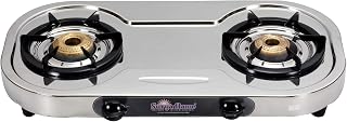 Suryaflame Naples Stainless Steel 2 Burner Gas Stove Tri-Pin Brass Burners Manual Ignition Compact & Durable ISI Certified