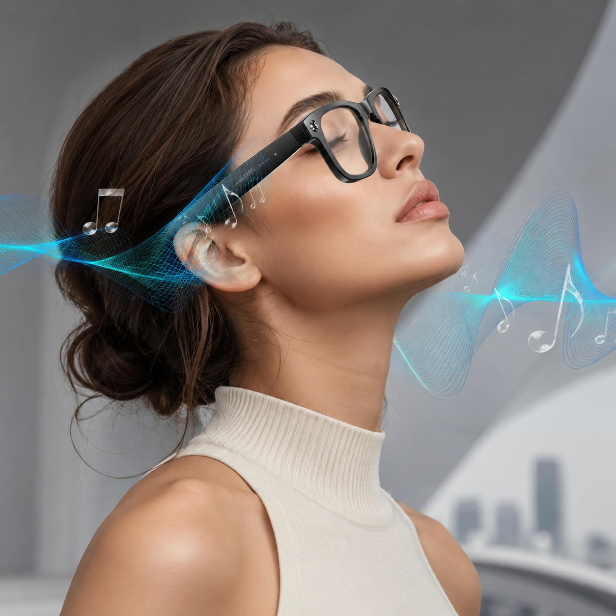 Korons Occhiali Smart con Fotocamera HD da 8 MP, Registrazione Video, Traduzione AI e WiFi, Design Leggero con Montatura Sottile per Ufficio, Turismo, Comunicazione e Vita Quotidiana (Filtro Luce Blu)