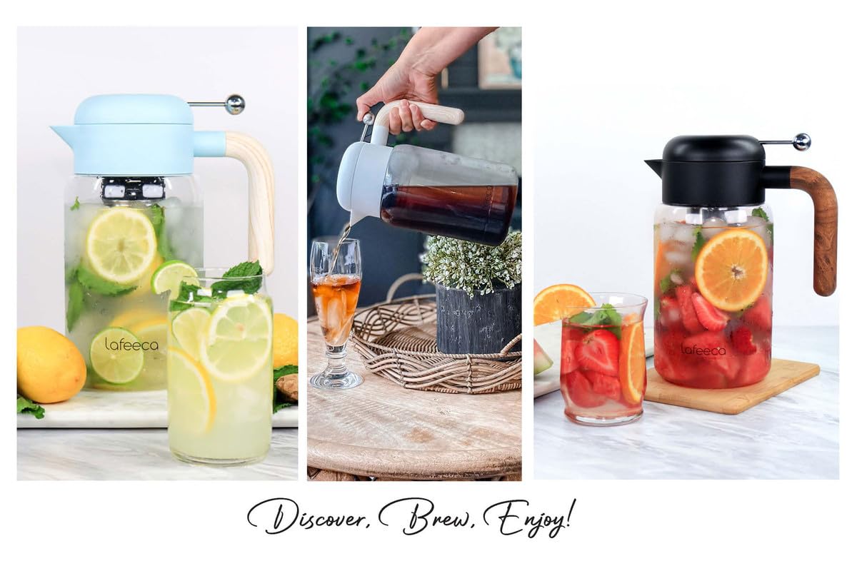 LAFEECA Cold Brew Kaffeebereiter - Eistee-Brauer mit luftdichtem Deckel - Edelstahl Dual Ultra Filter - Tritan Pitcher - 1,445.8 g - Schwarz