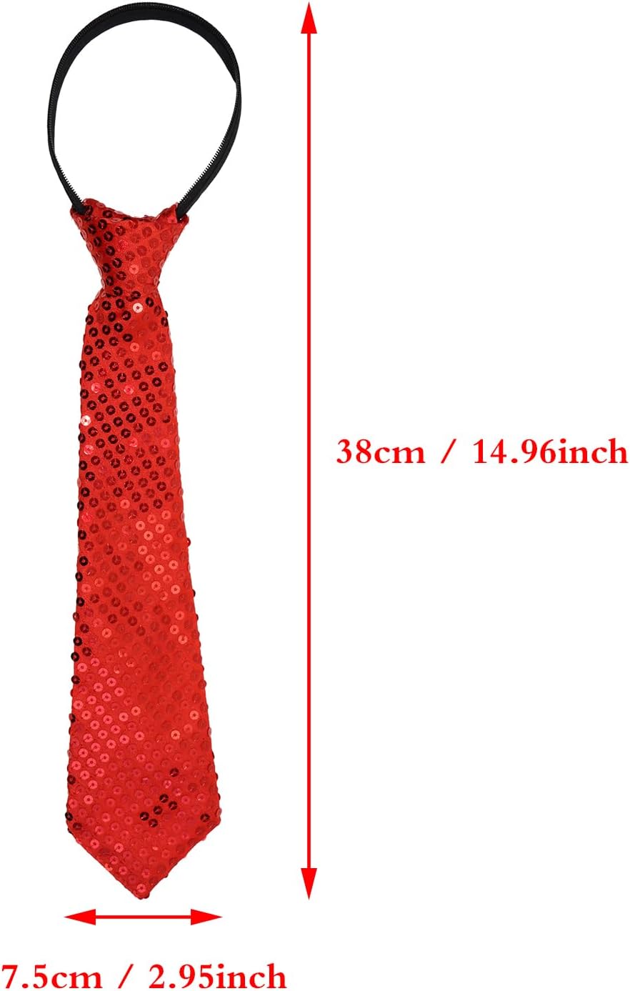 PENTA ANGEL Men Sequin Tie 2Pcs Adjustable Zipper Shine Neckties for Women Adults Halloween Wedding Graduation Party Costume