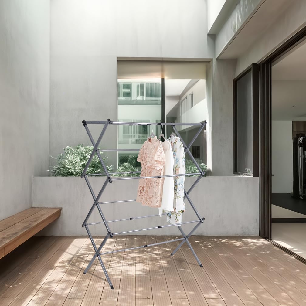 Hershii Asciugabiancheria Pieghevole Stand, Asciugabiancheria Allungabile con 11 Rails per Campeggio, Balcone, Interno ed Esterno, Stoccaggio (Grigio)