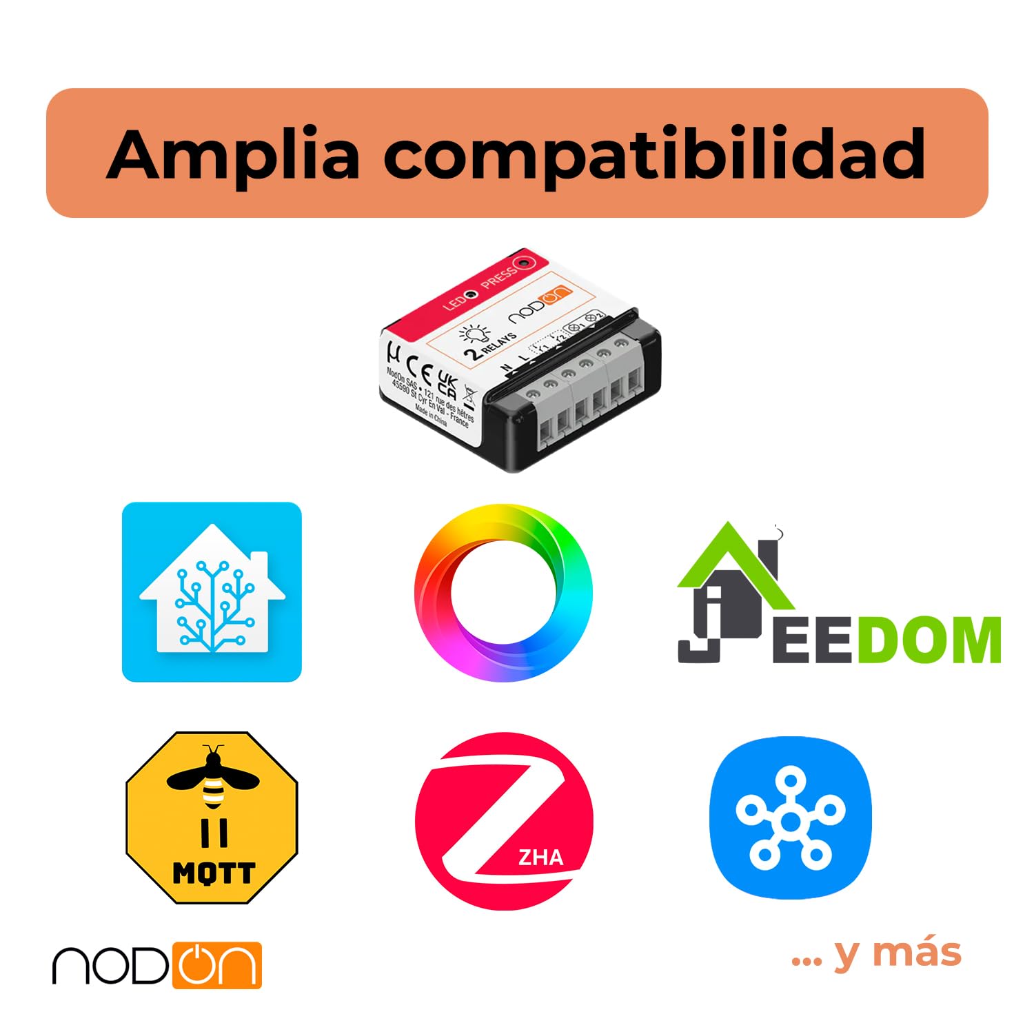 NodOn - Zigbee 3.0 - Módulo iluminación On/Off de 2 canales, 2x3 A, Zero Crossing, instalación posible en cuadro eléctrico, compatible con Home Assistant, Homey, SmartThings, Jeedom, Z2M y ZHA