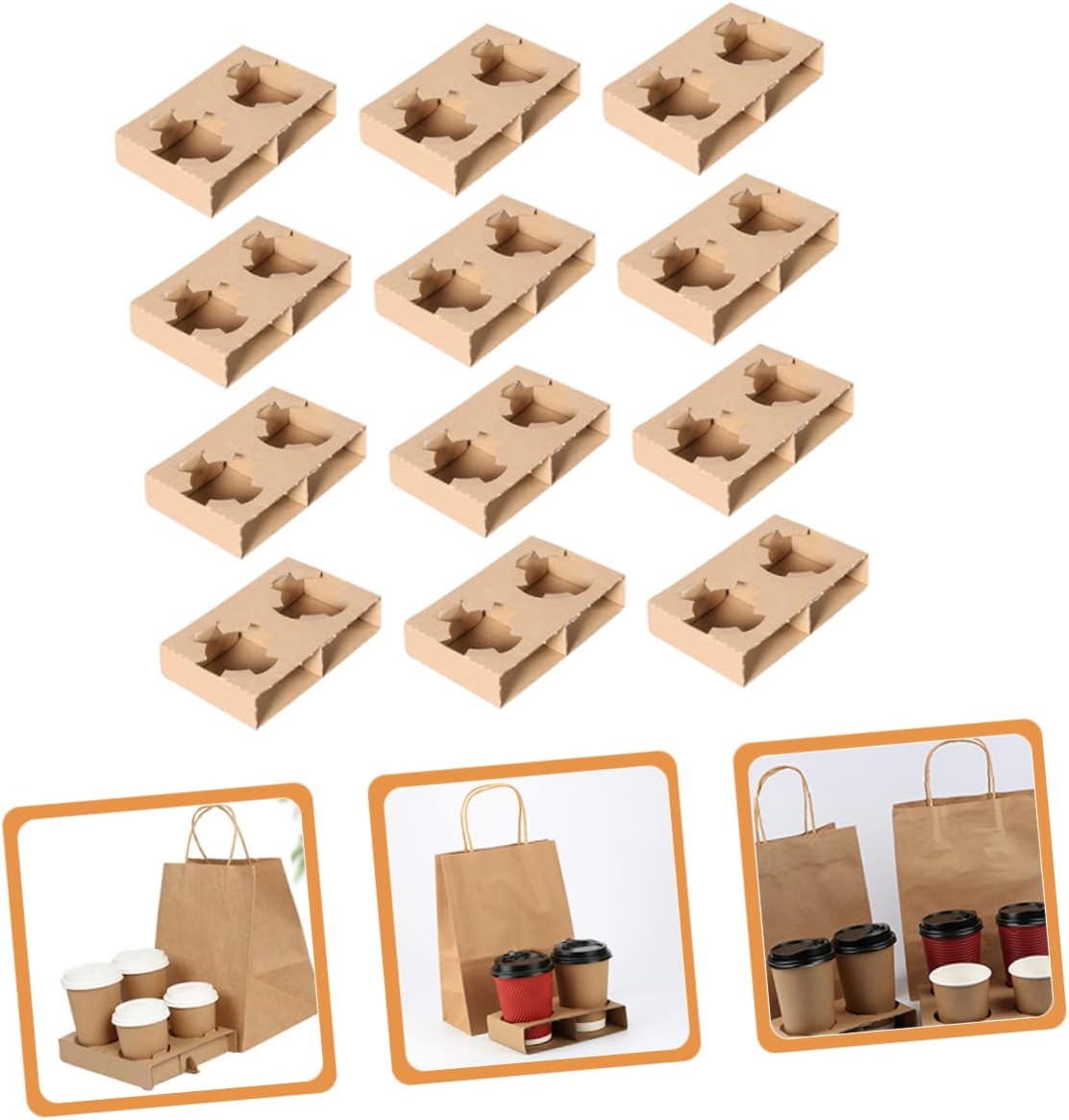 CHILDWEET 50pcs Drink Carrier Tray Corrugated Paper Cup Holder for Two Cups for Shops and Food Trucks for Takeout and