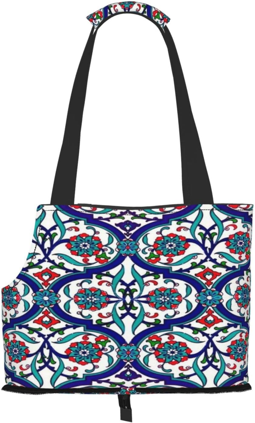 Mexican Talavera Tile Pattern Portable Pet Purse Carrier Sling, Hands-Free Travel Dog and Cat Carrier for Small Dogs and Cats