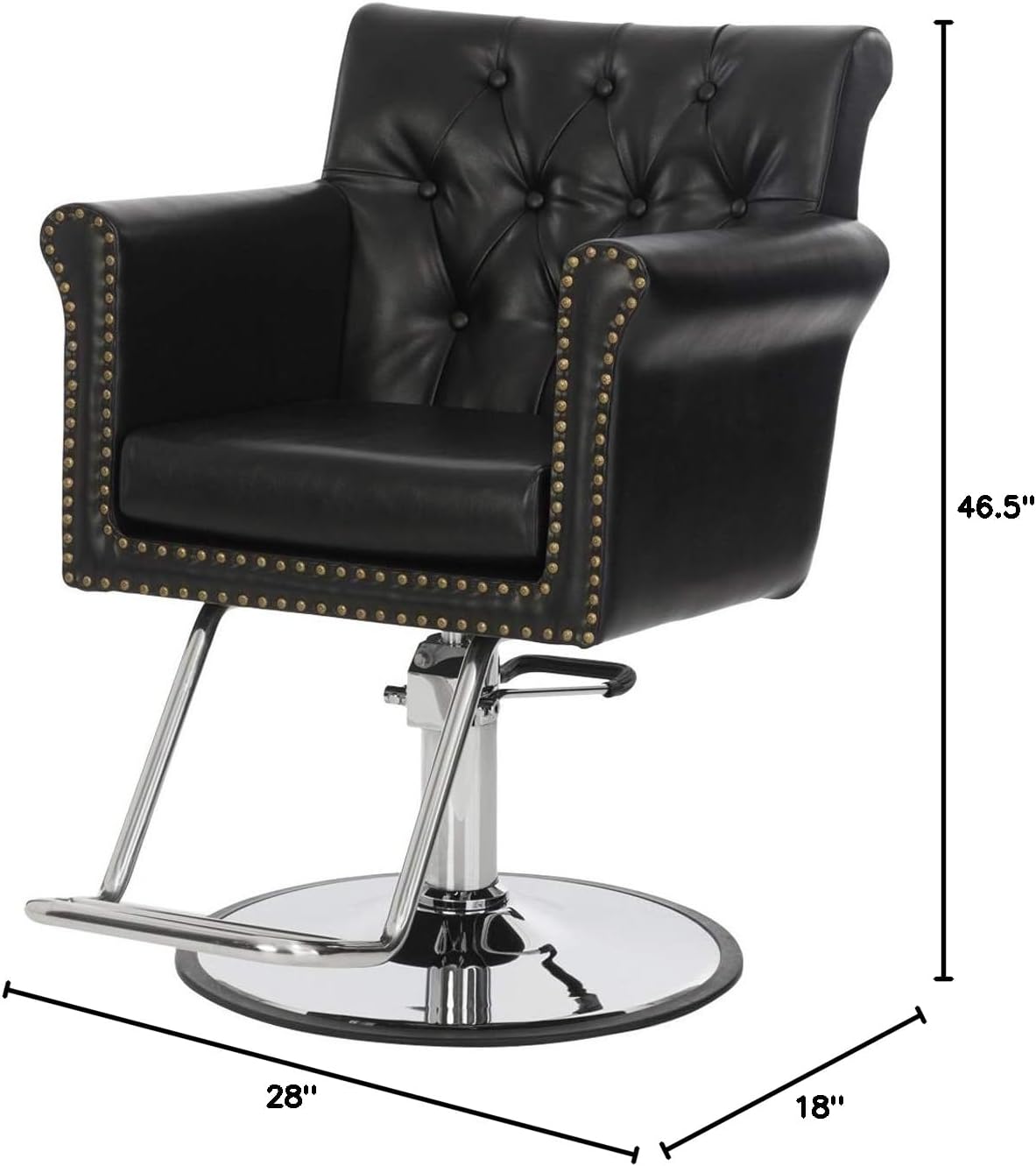 Buy-Rite Chelsea Styling Chair - Black Tufted Salon Chair with Nailhead Trim, 3.5" Removable Cushion, Hydraulic Pump & Padded Arms for Professional Stylists, NIN-9902-BLK