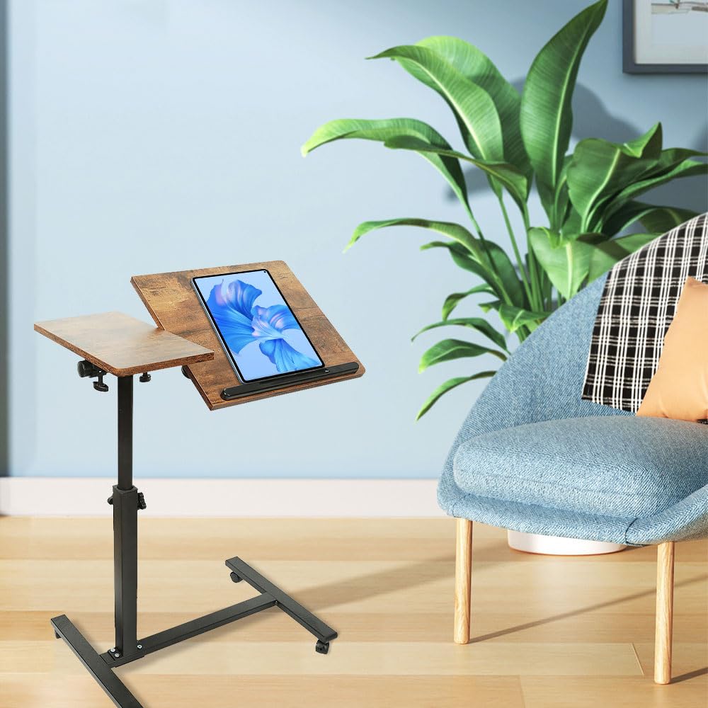 SDdPulse Braun - Escritorio móvil para computadora con 4 ruedas de altura ajustable, para el hogar, oficina, escuela, 61 x 44 x 65/95 cm, color negro, versátil y portátil, 60 x 34,5 x 58/90 cm