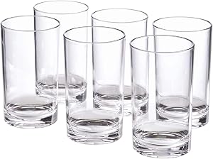 Classic 7 oz Premium Quality Glass Water Tumbler | Clear Glass Cups Set of 6,Cute Cocktail Glasses Bar Glassware for Mojito Beverages and Mixed Drinks (10.5x6.5x5.8 cm)
