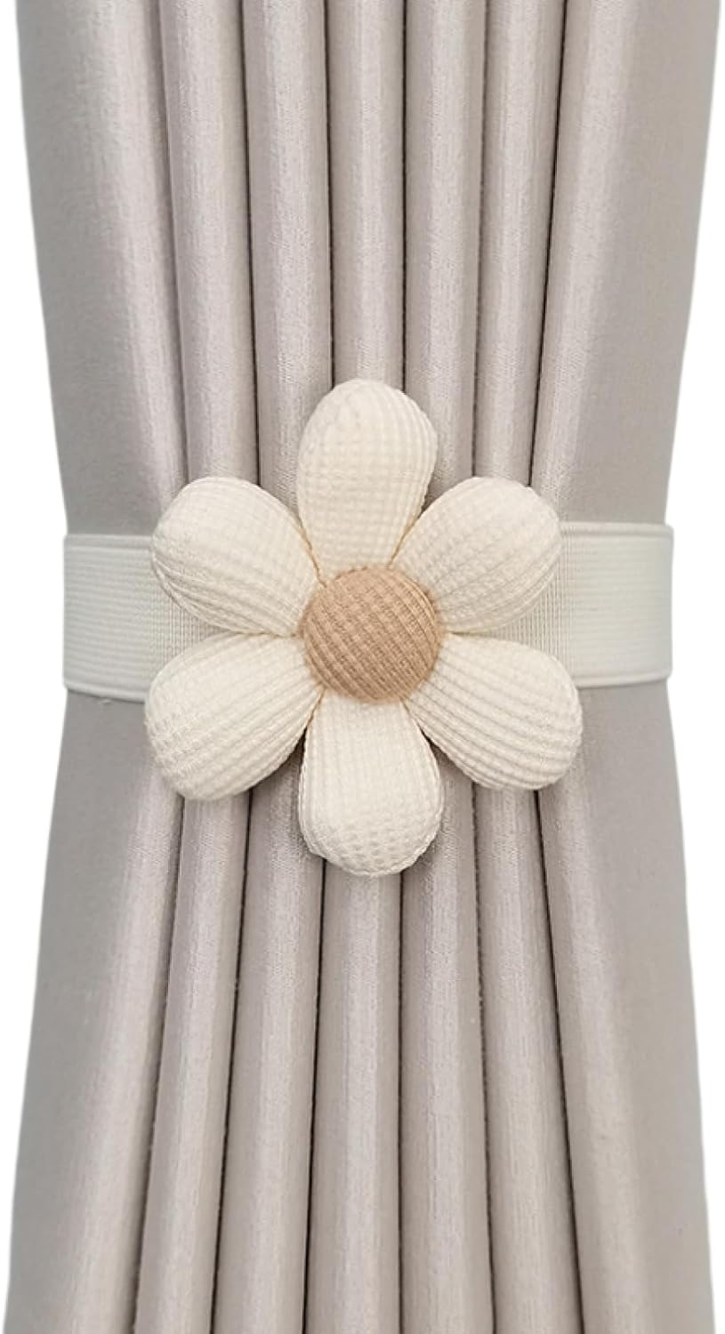 Curtain Ties 2 Pieces of Tassel Curtain Straps Woven Drawstring Curtain to Close The Rope Curtain to Store The Binding Khaki Three Flowers (Off White Single Flower)